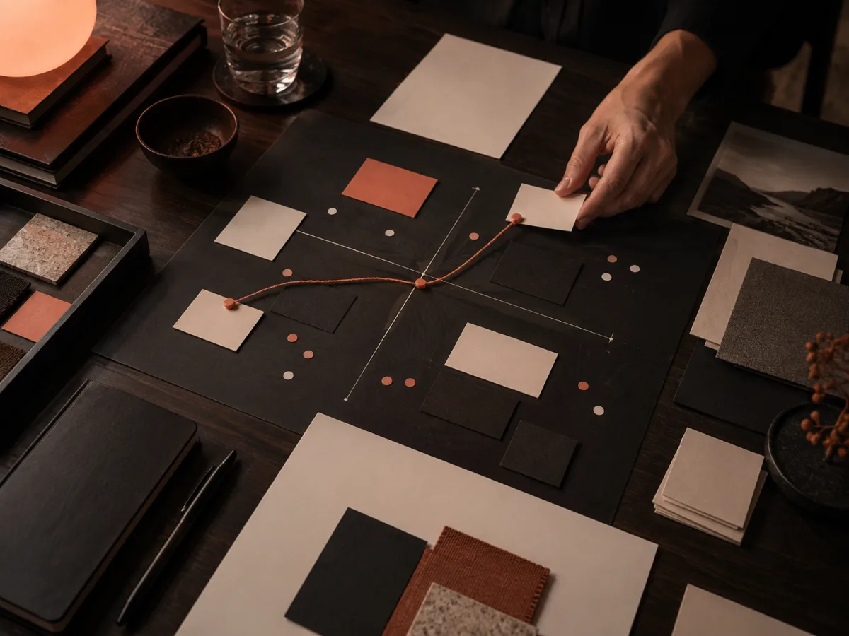 Mesa de trabalho com mapas, materiais e prioridades conectadas em um diagnóstico estratégico.