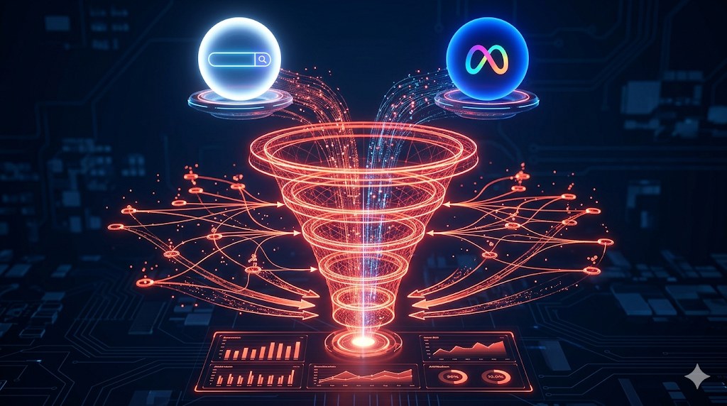 Integração Google Ads e Meta Ads — funil omnicanal cruzado com atribuição unificada para maximizar ROI 2026