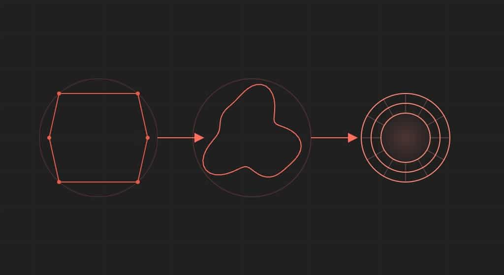Três estágios de evolução de identidade visual adaptável em wireframe coral