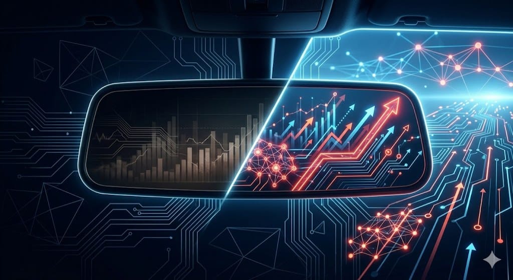 Comparação visual entre analytics descritivo e preditivo no marketing digital