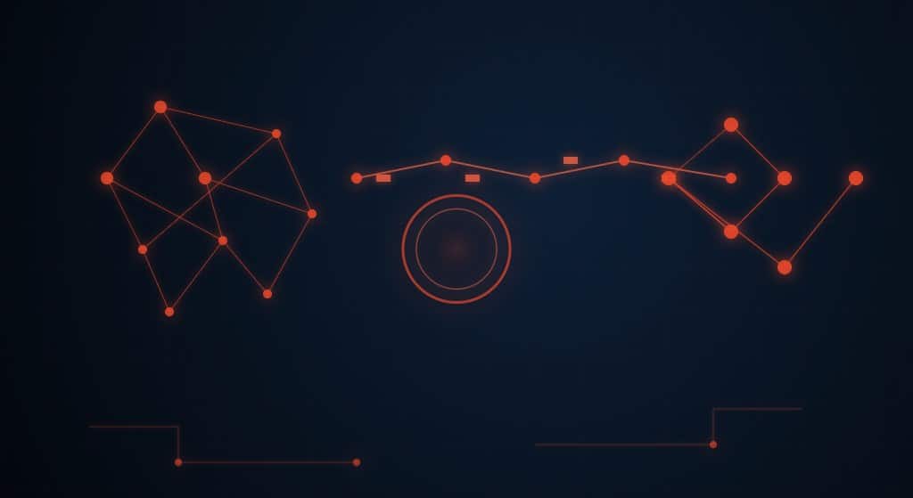 Rede de agentes de IA interconectados com fluxos de dados — conceito de IA agêntica no marketing digital