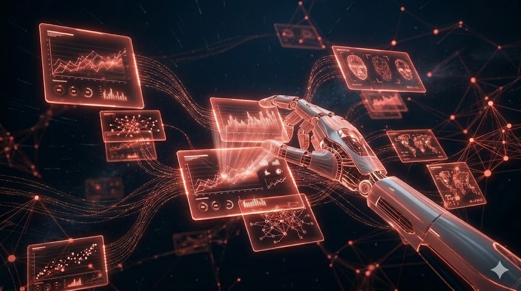 Wireframe neon de radar digital captando sinais de intenção de compra em rede de dados B2B