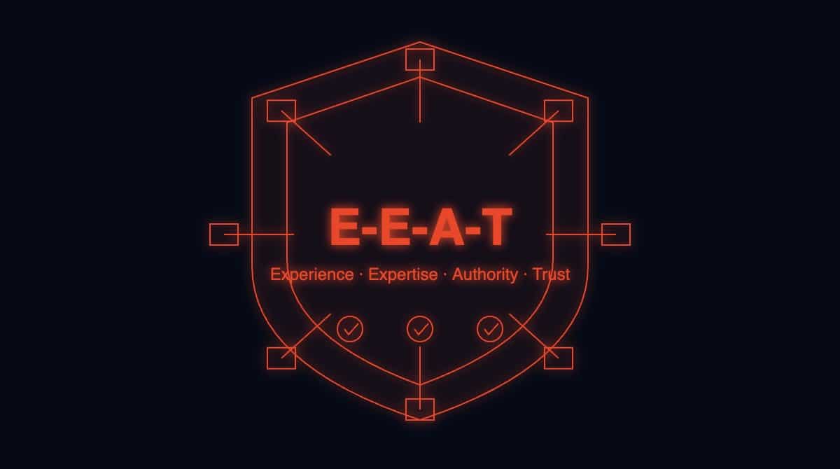 Escudo holográfico representando o framework E-E-A-T com elementos de confiança e autoridade para GEO