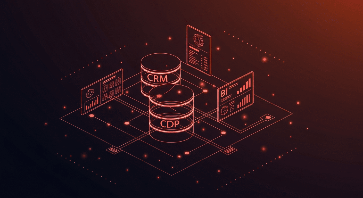 Stack tecnologico para Revenue Operations com CRM CDP automacao de marketing e BI analytics