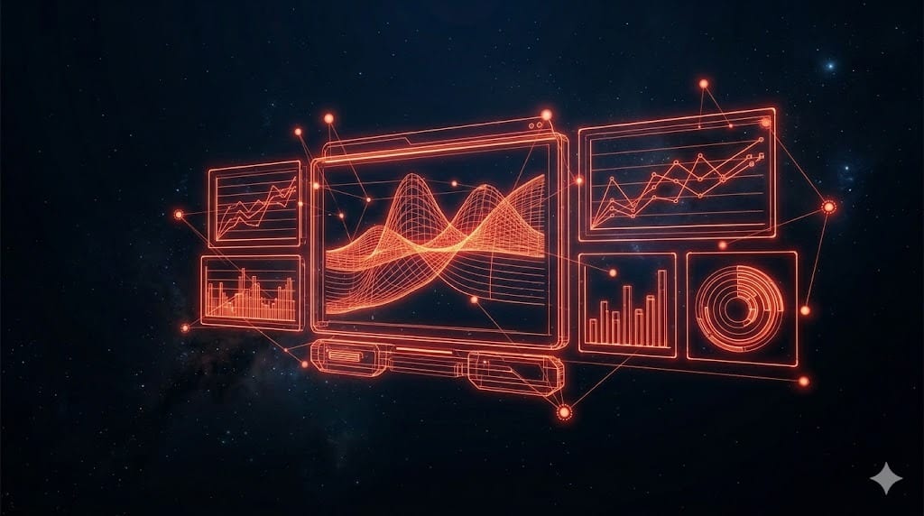 Métricas e ROI do social commerce com IA: dashboard com gráficos analíticos e curvas preditivas