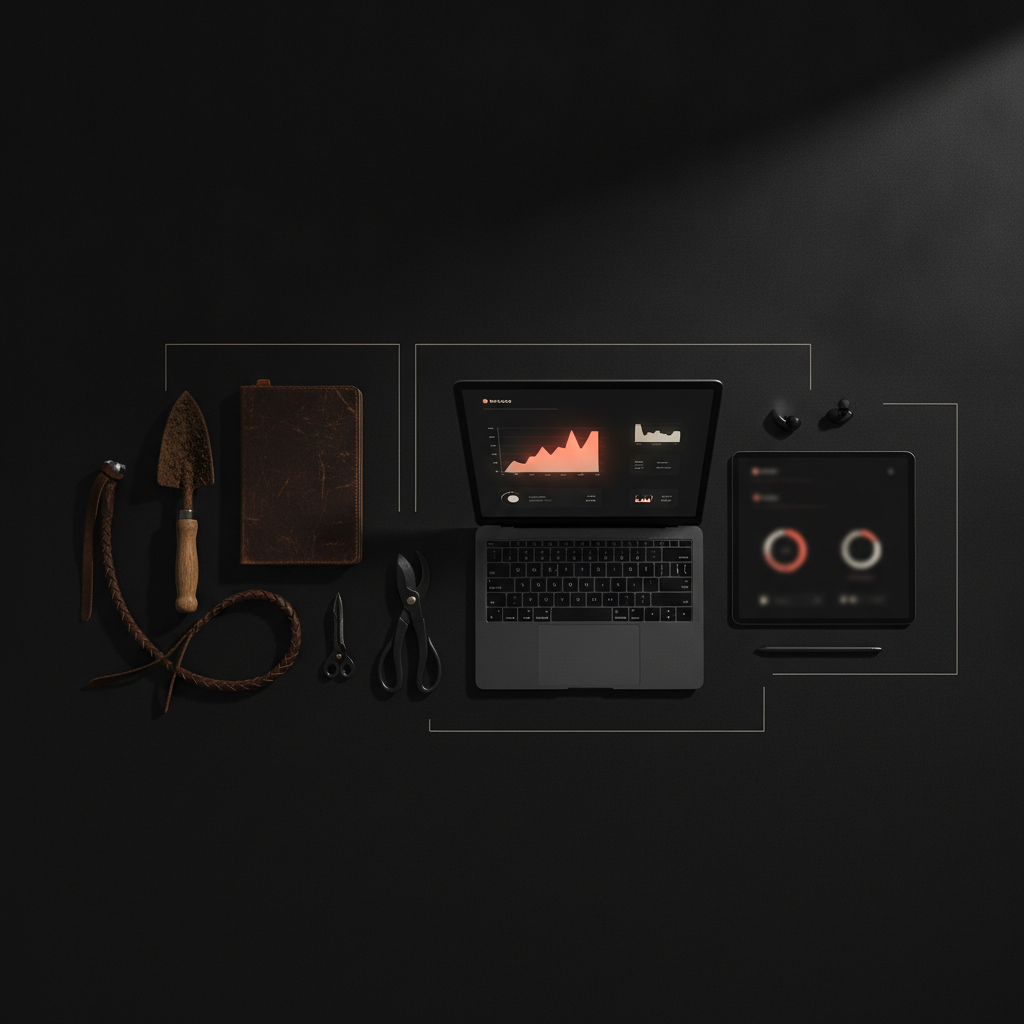 painel de métricas de crescimento com north star metric em destaque, paleta escura com coral